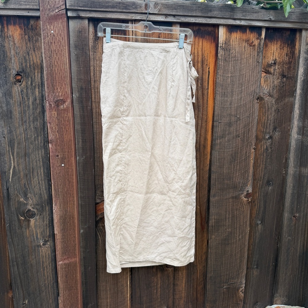 Sou Sou Wrap Skirt Womens Light Tan Linen 35" Kimono Sewing Okada Kyoto Japan - Picture 3 of 7
